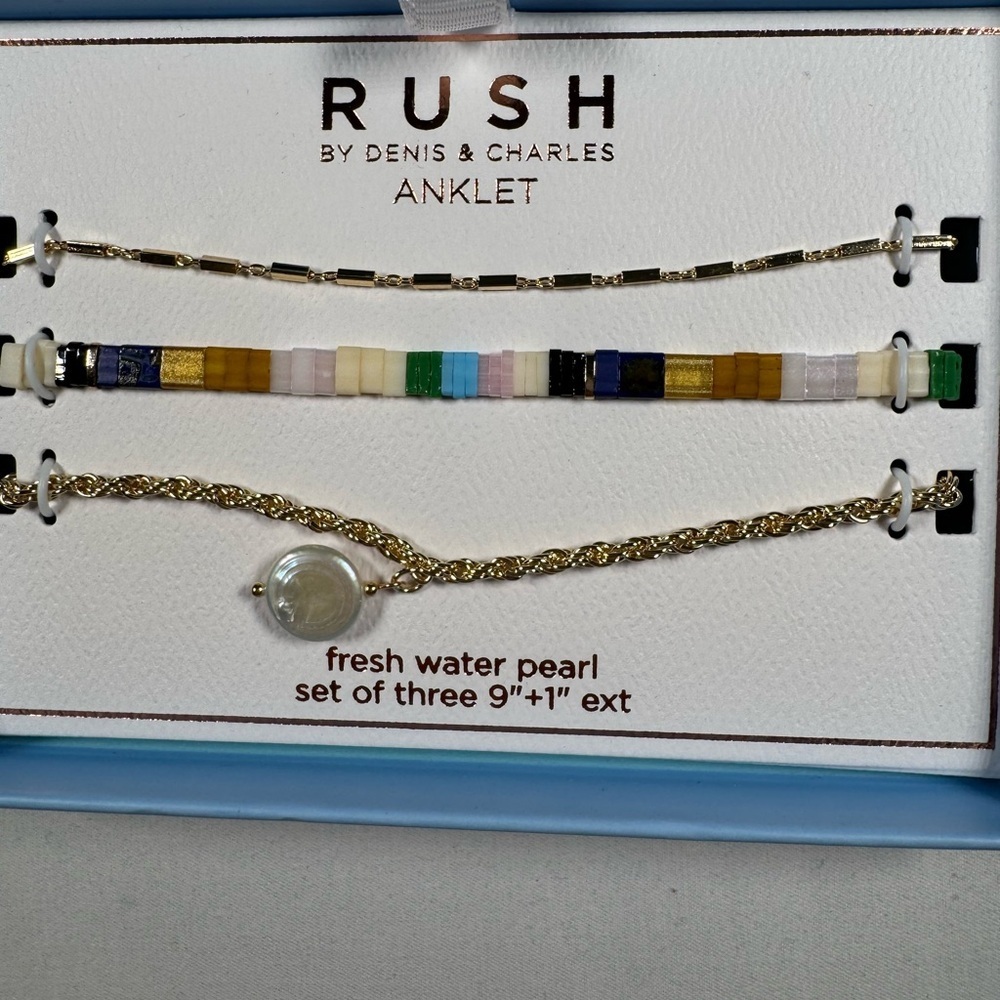 NIB Rush by Denis & Charles Gold and Multicolor Anklet summer boho concert beach